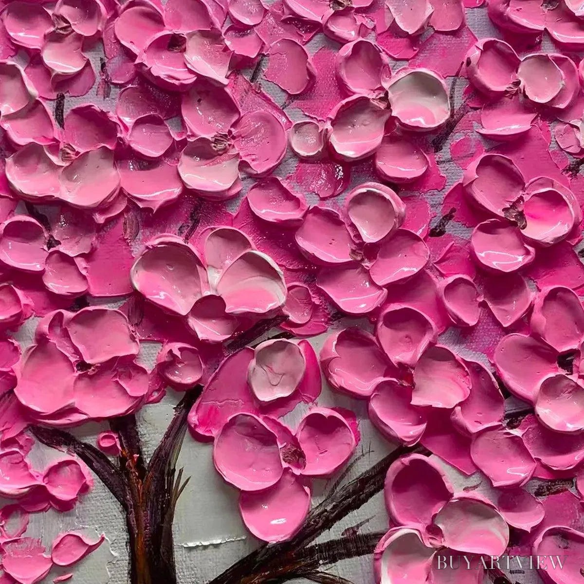 BUYARTVIEW Pink Blossom Abundance – Textured Impasto Cherry Blossom Tree Painting, Horizontal - image 6