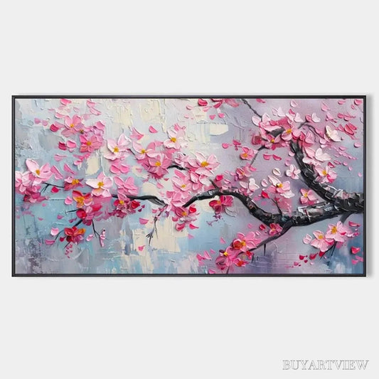 BUYARTVIEW Springtime Serenade – Textured Cherry Blossom Painting, Horizontal - image 1