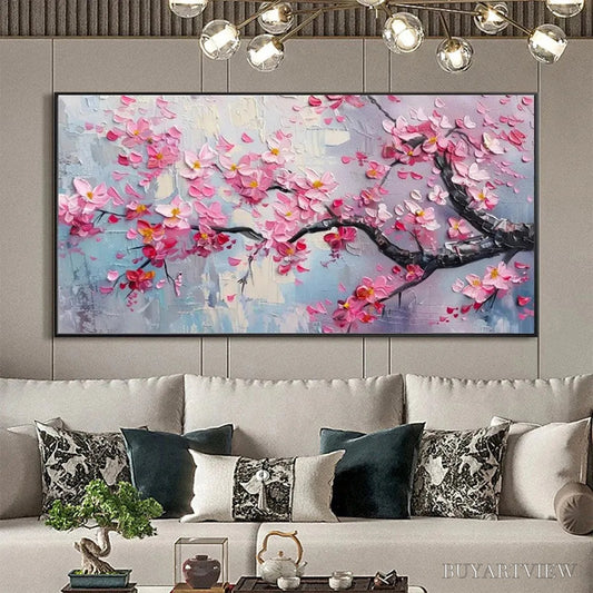 BUYARTVIEW Springtime Serenade – Textured Cherry Blossom Painting, Horizontal - image 2