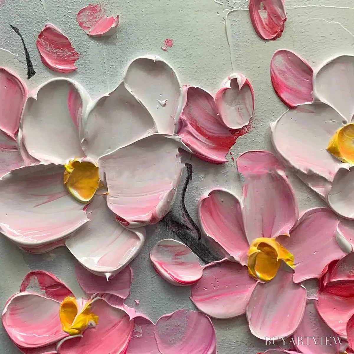 BUYARTVIEW Springtime Serenade – Textured Cherry Blossom Painting, Horizontal - image 3