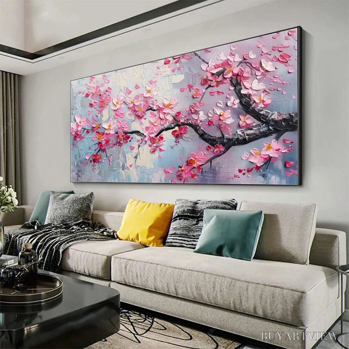 BUYARTVIEW Springtime Serenade – Textured Cherry Blossom Painting, Horizontal - image 5