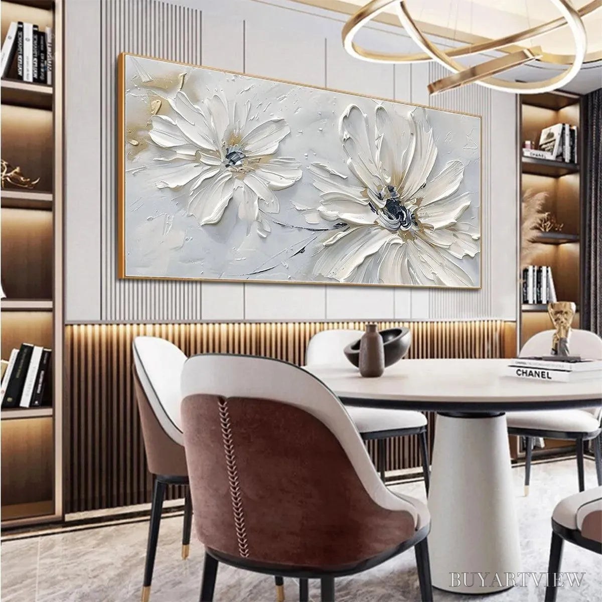 BUYARTVIEW White Blossom Serenity – Textured White Floral Painting, Horizontal - image 3
