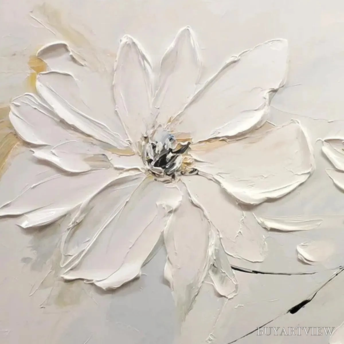 BUYARTVIEW White Blossom Serenity – Textured White Floral Painting, Horizontal - image 4