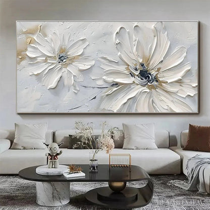 BUYARTVIEW White Blossom Serenity – Textured White Floral Painting, Horizontal - image 6