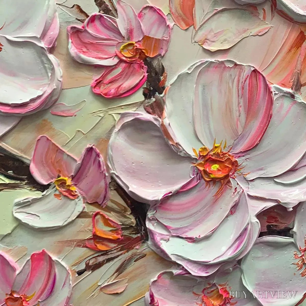 BUYARTVIEW Cherry Blossom Dream – Textured Impasto Cherry Blossom Painting, Horizontal - image 3