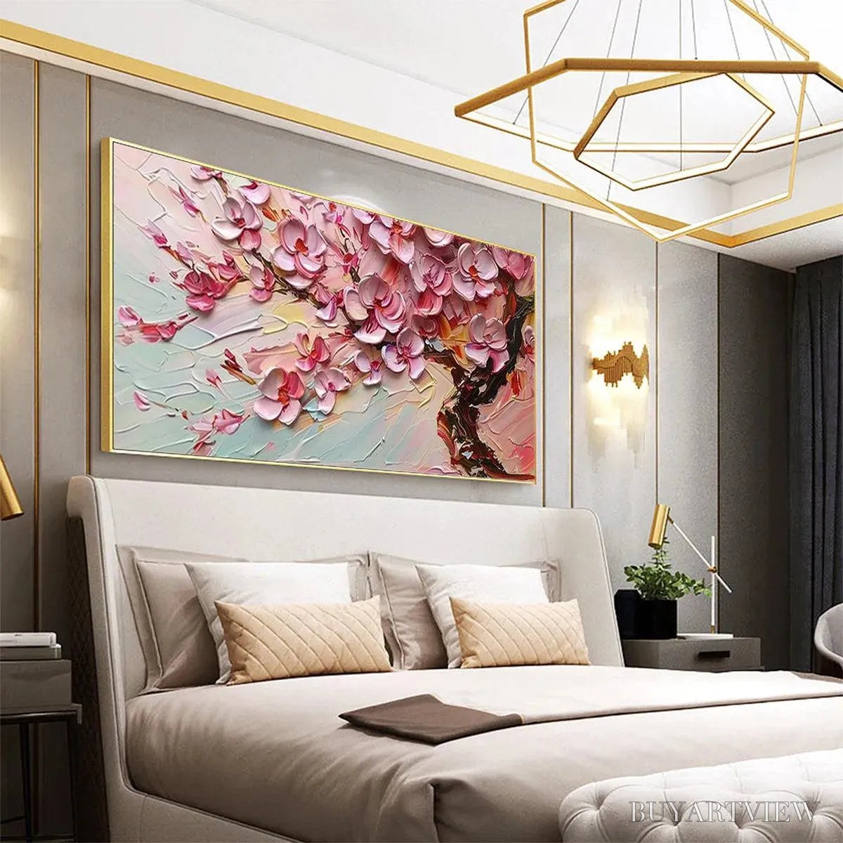 BUYARTVIEW Cherry Blossom Dream – Textured Impasto Cherry Blossom Painting, Horizontal - image 4