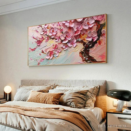 BUYARTVIEW Cherry Blossom Dream – Textured Impasto Cherry Blossom Painting, Horizontal - image 5