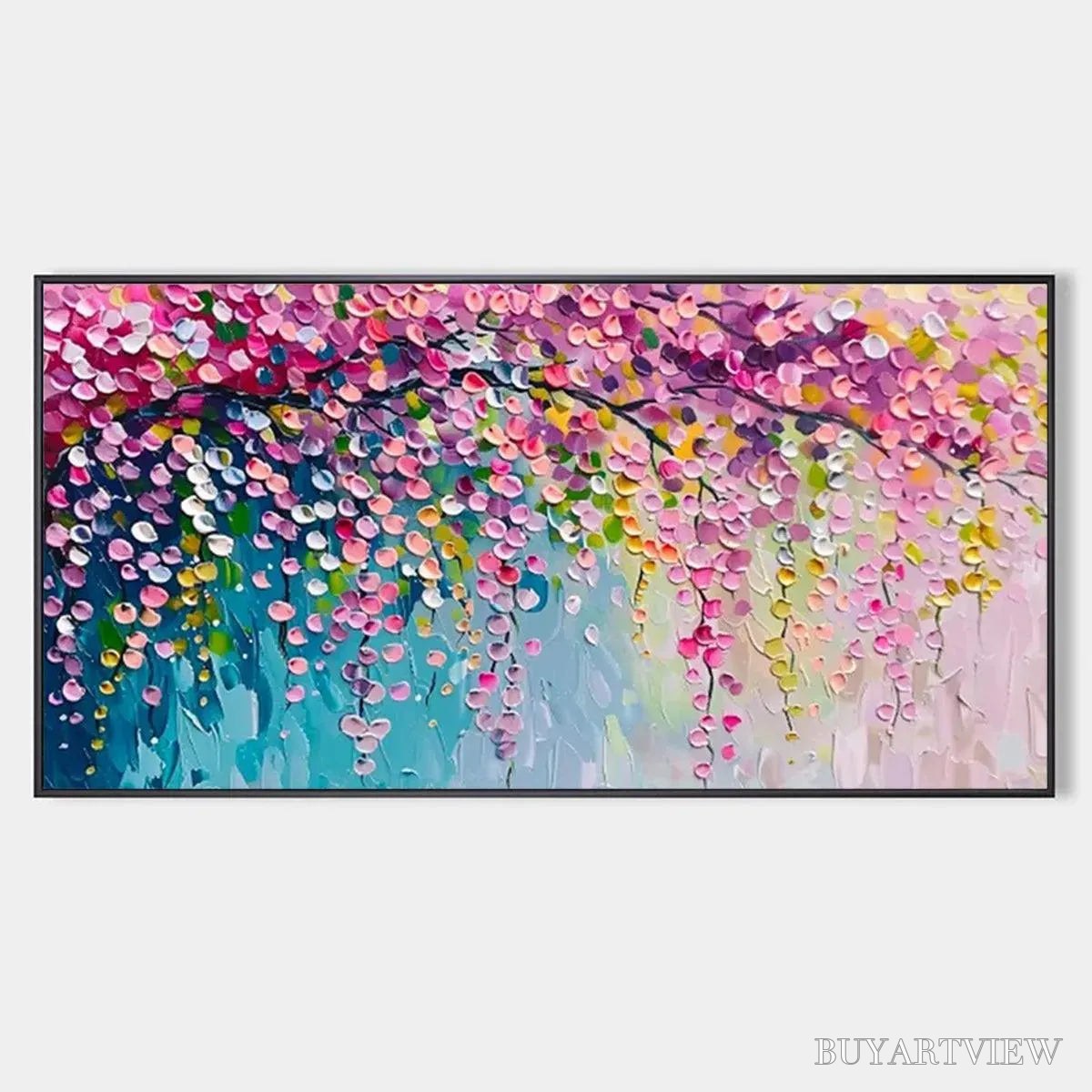 BUYARTVIEW Wisteria Cascade – Textured Impressionist Floral Painting, Horizontal - image 1