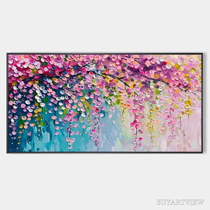 BUYARTVIEW Wisteria Cascade – Textured Impressionist Floral Painting, Horizontal - image 1