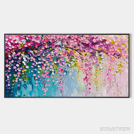 BUYARTVIEW Wisteria Cascade – Textured Impressionist Floral Painting, Horizontal - image 1
