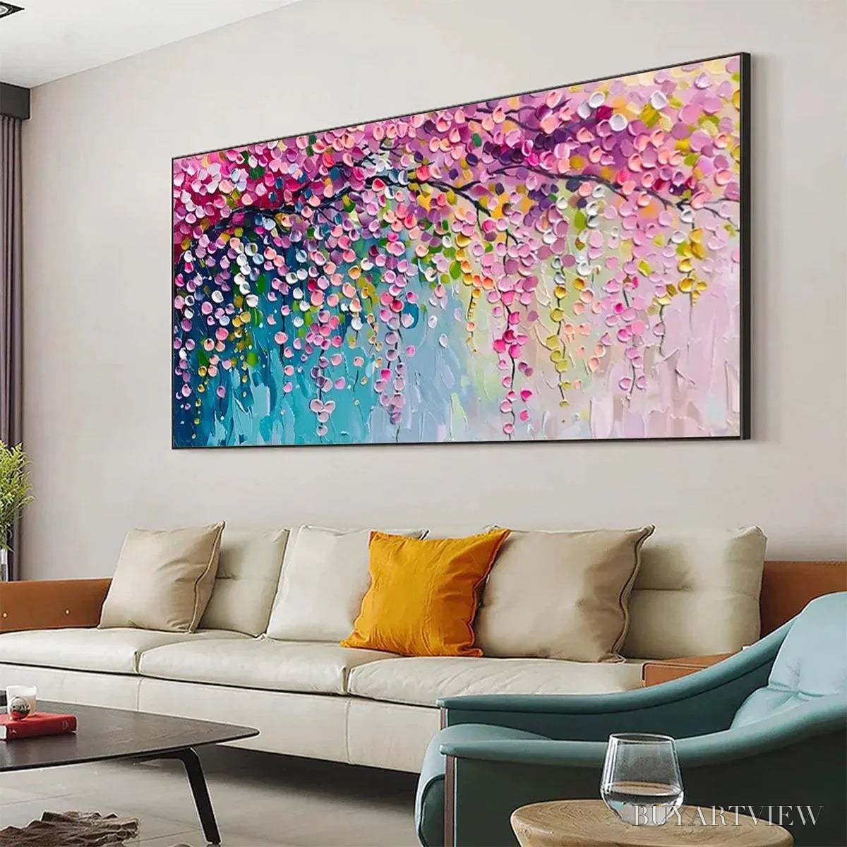 BUYARTVIEW Wisteria Cascade – Textured Impressionist Floral Painting, Horizontal - image 4