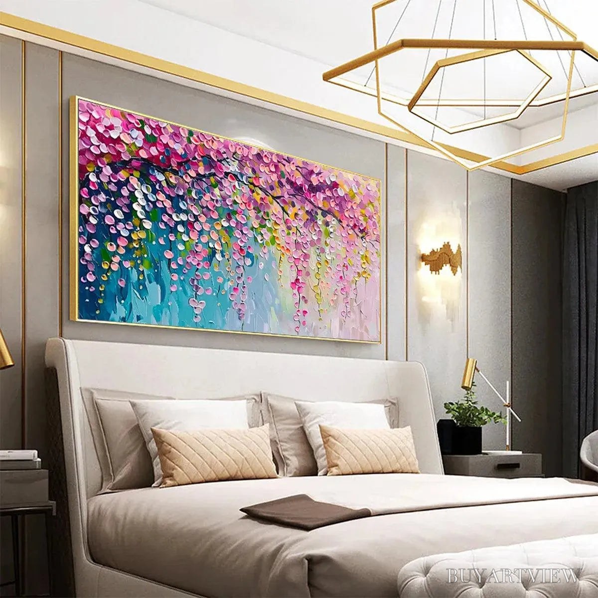 BUYARTVIEW Wisteria Cascade – Textured Impressionist Floral Painting, Horizontal - image 5