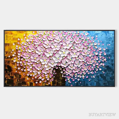 BUYARTVIEW Pink Blossom Dream – Textured Floral Impasto Painting in Pink and White - image 1