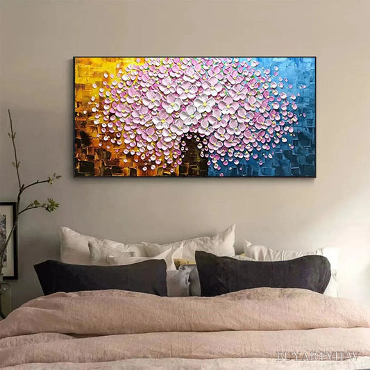 BUYARTVIEW Pink Blossom Dream – Textured Floral Impasto Painting in Pink and White - image 2