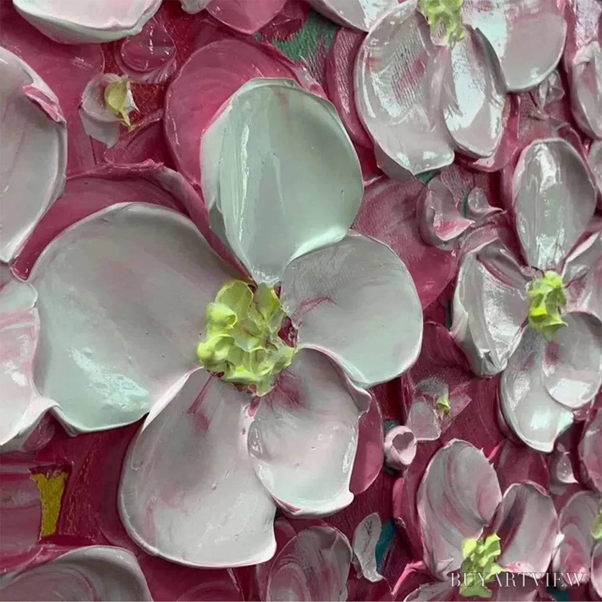 BUYARTVIEW Pink Blossom Dream – Textured Floral Impasto Painting in Pink and White - image 3