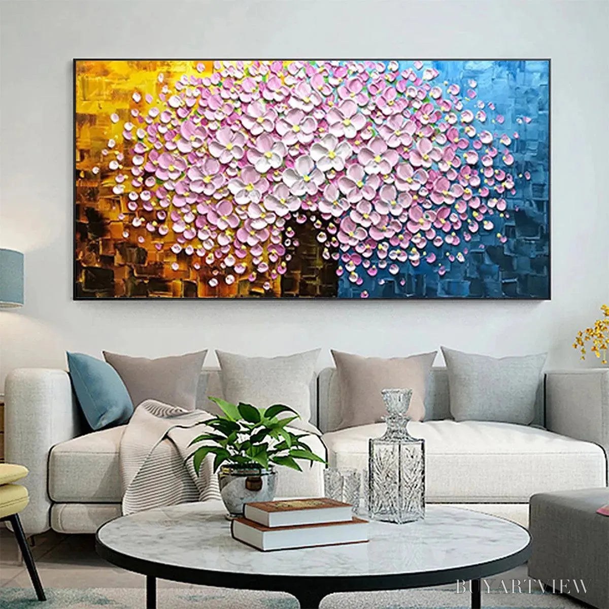 BUYARTVIEW Pink Blossom Dream – Textured Floral Impasto Painting in Pink and White - image 4