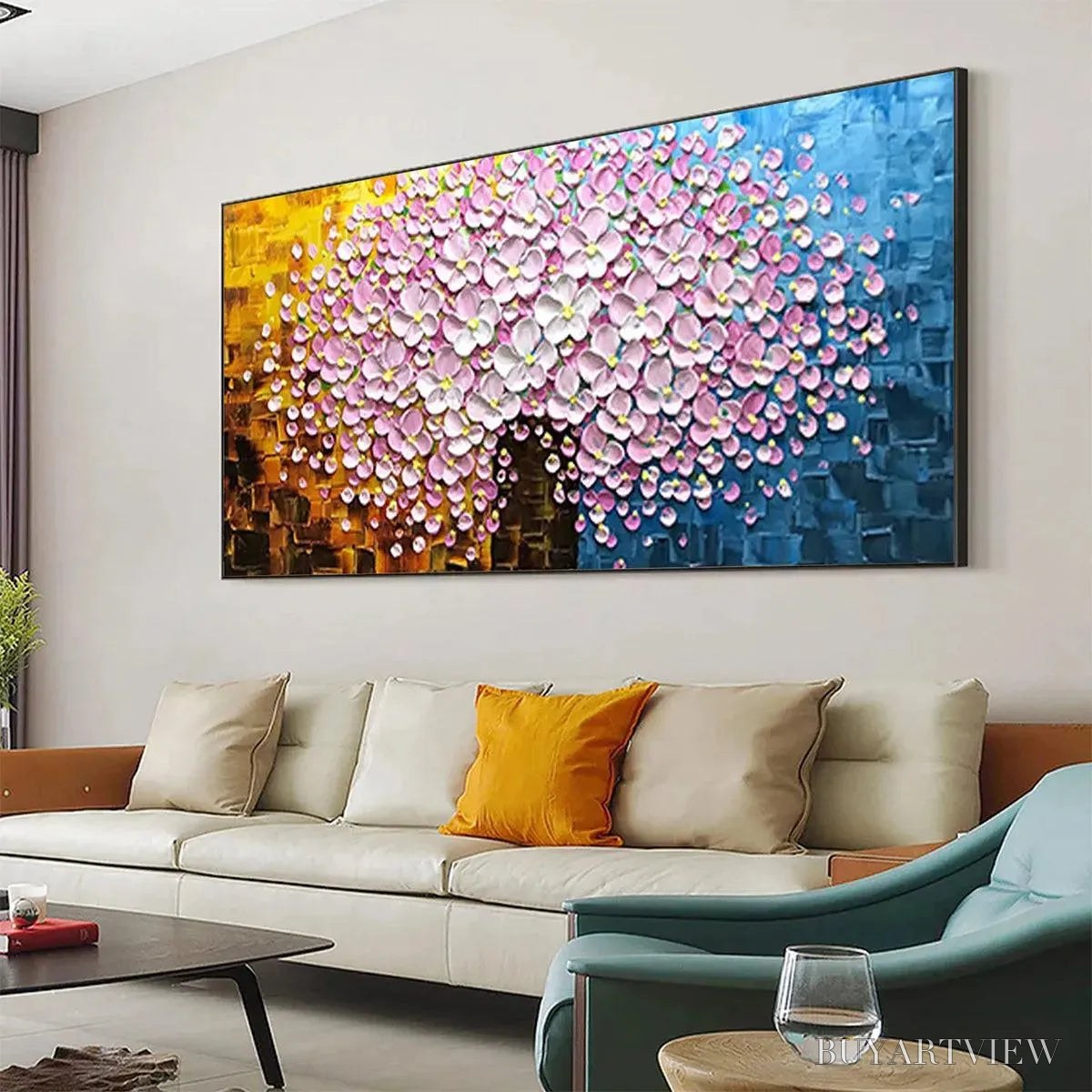 BUYARTVIEW Pink Blossom Dream – Textured Floral Impasto Painting in Pink and White - image 6