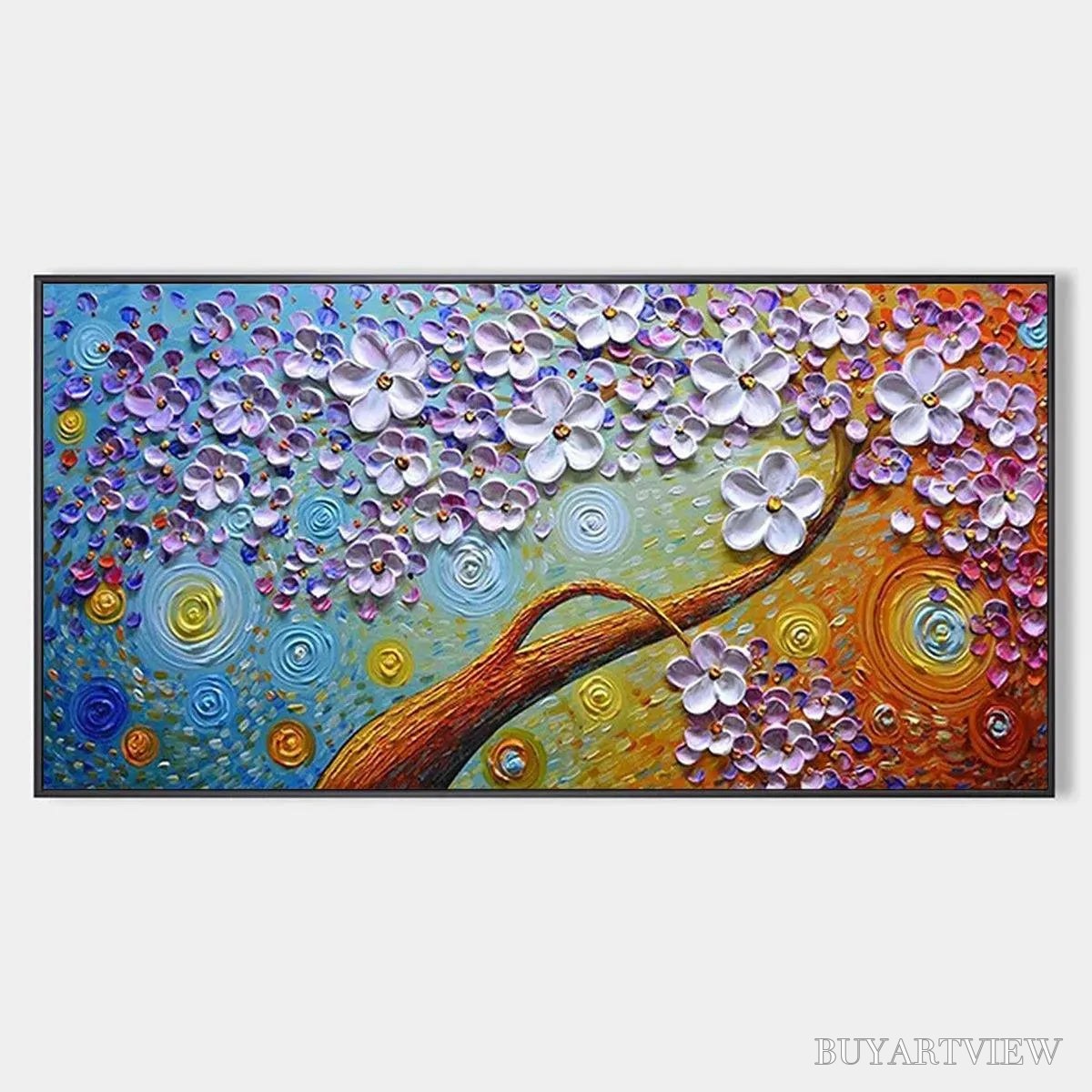 BUYARTVIEW Lilac Dream – Textured Floral Painting in Purple and Gold - image 1