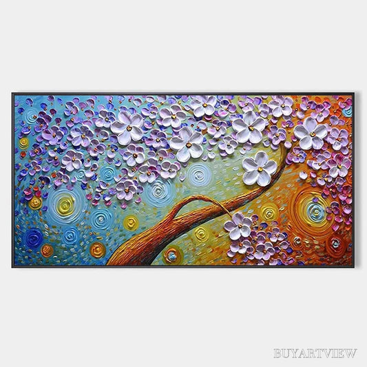 BUYARTVIEW Lilac Dream – Textured Floral Painting in Purple and Gold - image 1