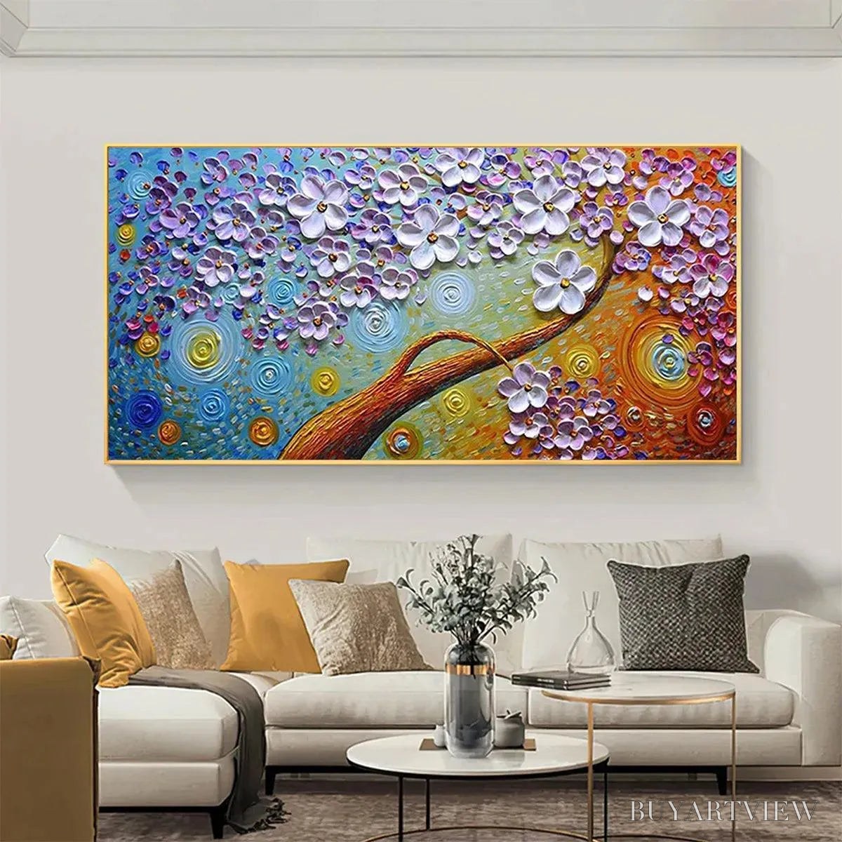 BUYARTVIEW Lilac Dream – Textured Floral Painting in Purple and Gold - image 2