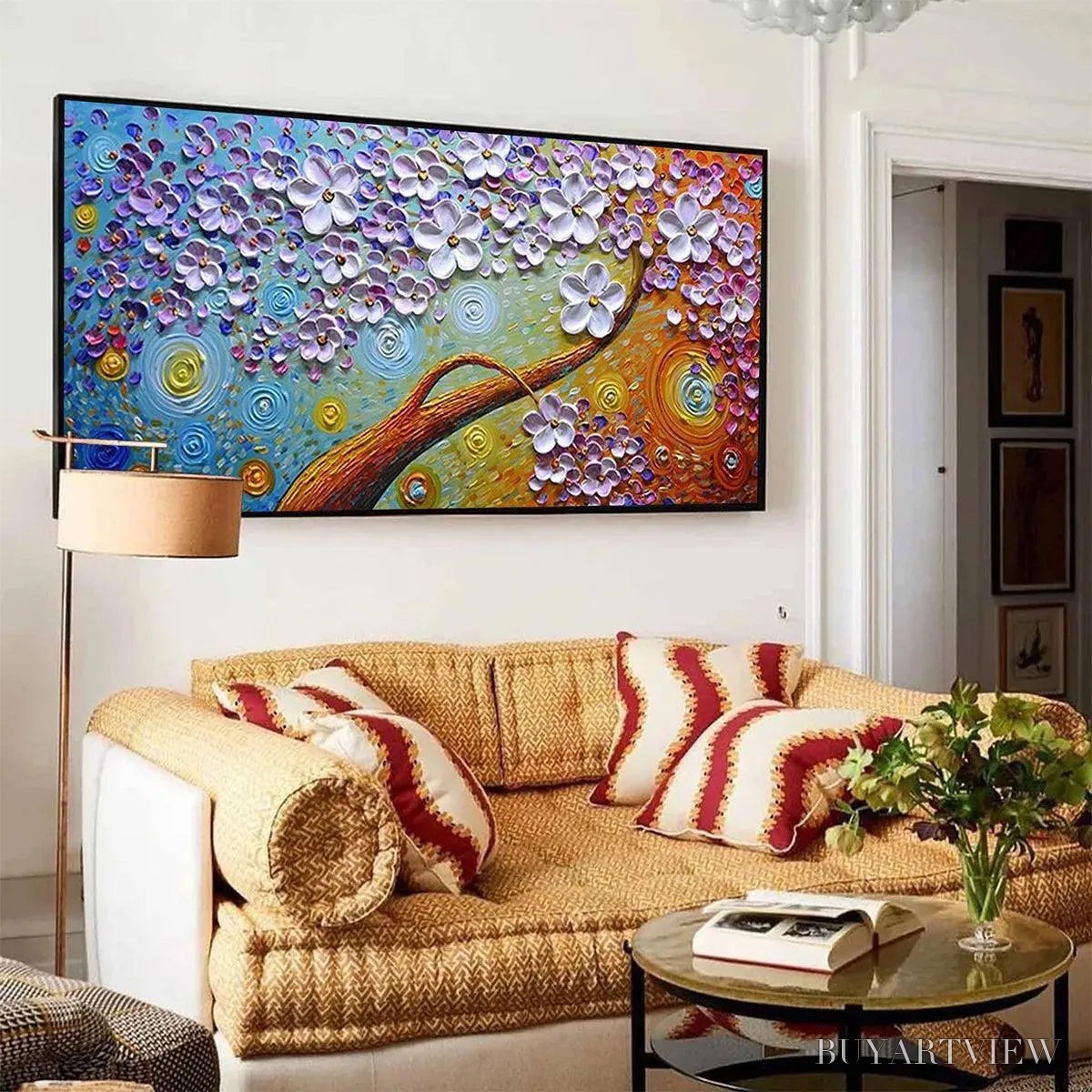 BUYARTVIEW Lilac Dream – Textured Floral Painting in Purple and Gold - image 4