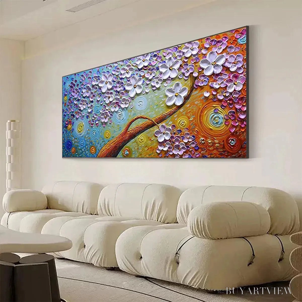 BUYARTVIEW Lilac Dream – Textured Floral Painting in Purple and Gold - image 5