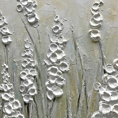 BUYARTVIEW Textured Meadow – Textured Floral Landscape Painting in Green and White - image 3