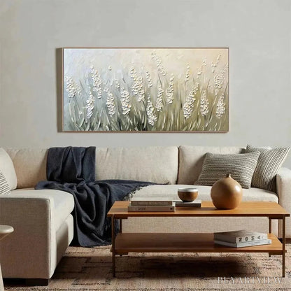 BUYARTVIEW Textured Meadow – Textured Floral Landscape Painting in Green and White - image 4