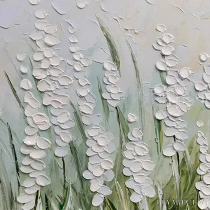 BUYARTVIEW Textured Meadow – Textured Floral Landscape Painting in Green and White - image 6