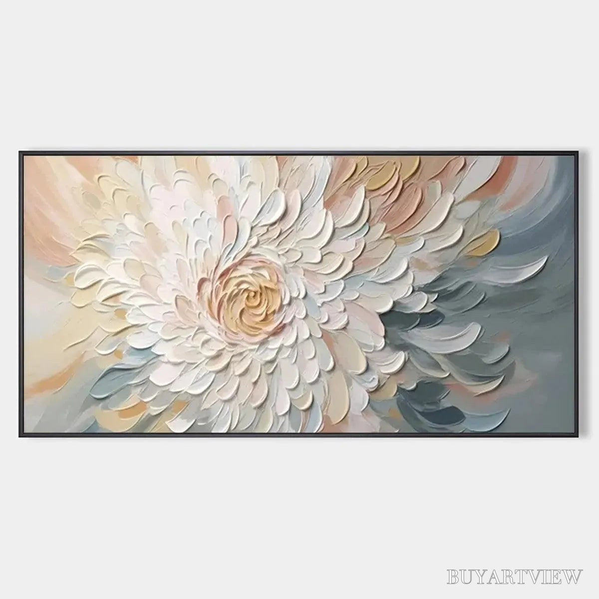 BUYARTVIEW Petal Whirl – Textured Floral Painting in Neutral Tones - image 1