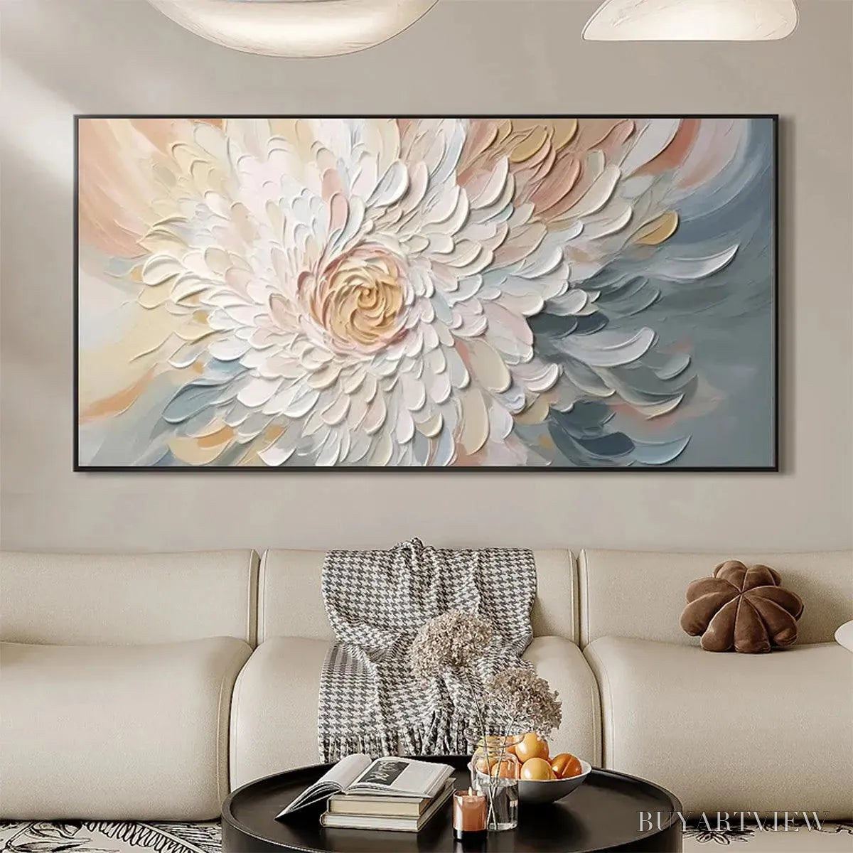BUYARTVIEW Petal Whirl – Textured Floral Painting in Neutral Tones - image 4