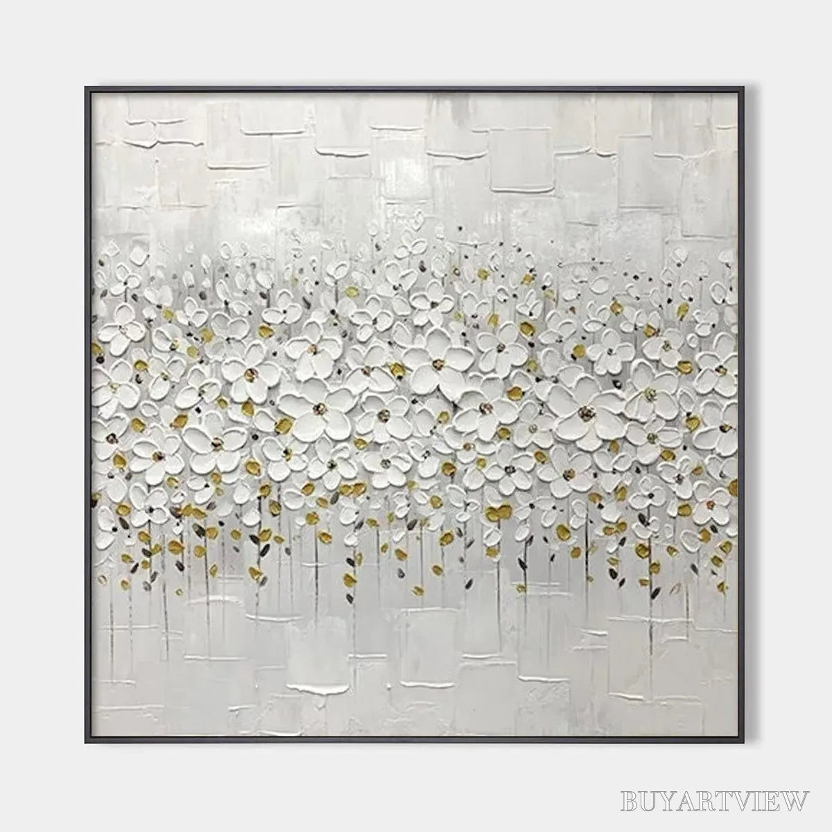 BUYARTVIEW White Blossom Field – Textured White Floral Painting, Square - image 1