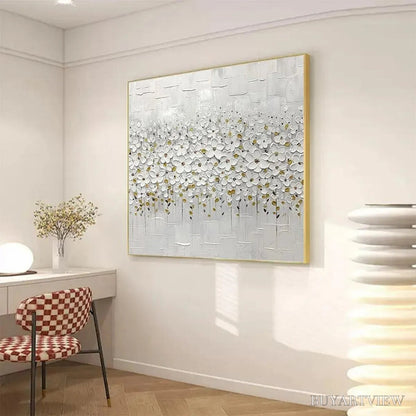 BUYARTVIEW White Blossom Field – Textured White Floral Painting, Square - image 4