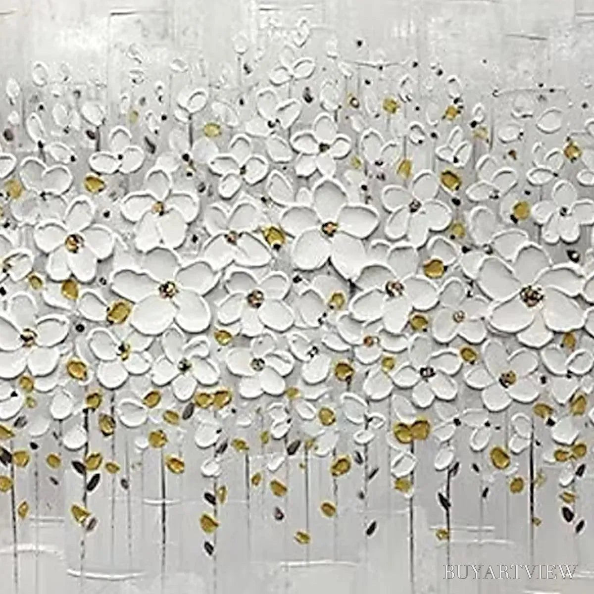 BUYARTVIEW White Blossom Field – Textured White Floral Painting, Square - image 5