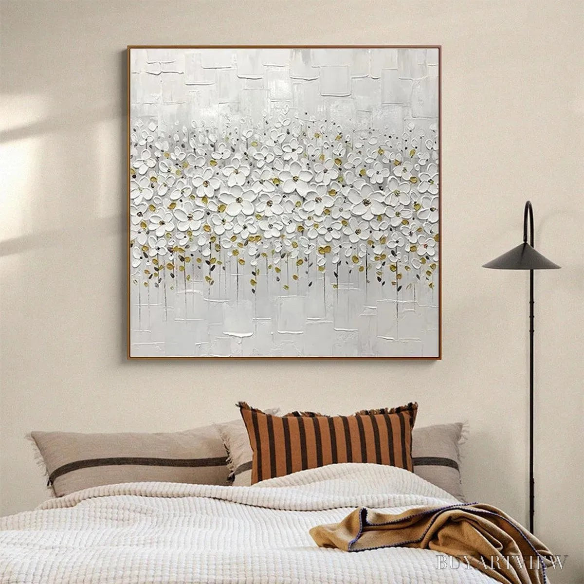 BUYARTVIEW White Blossom Field – Textured White Floral Painting, Square - image 6