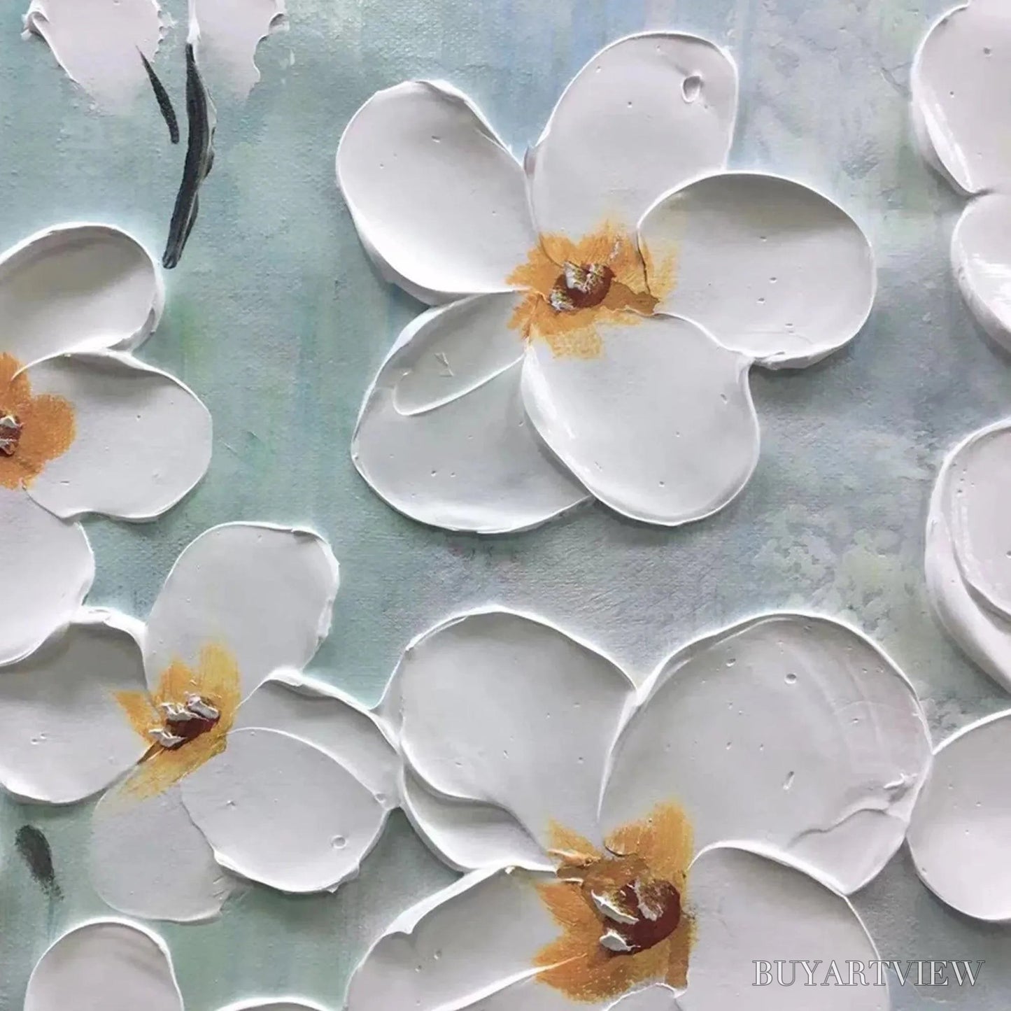 BUYARTVIEW White Blossoms – Textured Floral Painting in White and Blue - image 3