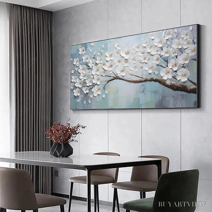 BUYARTVIEW White Blossoms – Textured Floral Painting in White and Blue - image 4