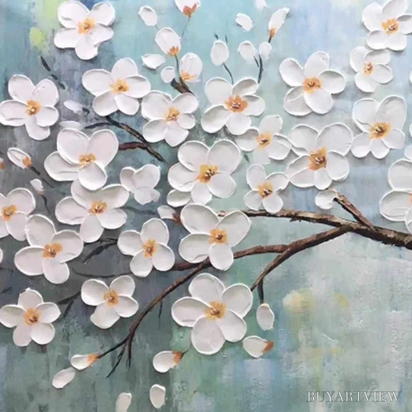 BUYARTVIEW White Blossoms – Textured Floral Painting in White and Blue - image 5