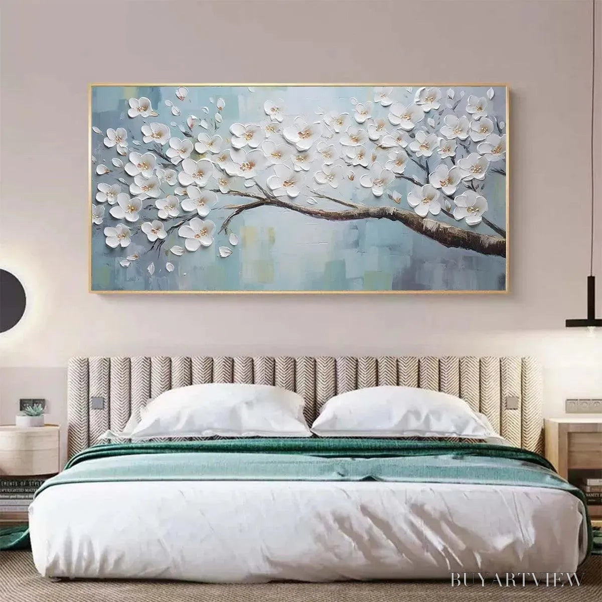 BUYARTVIEW White Blossoms – Textured Floral Painting in White and Blue - image 6