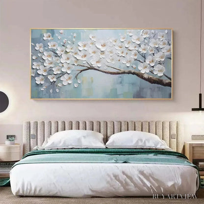 BUYARTVIEW White Blossoms – Textured Floral Painting in White and Blue - image 6