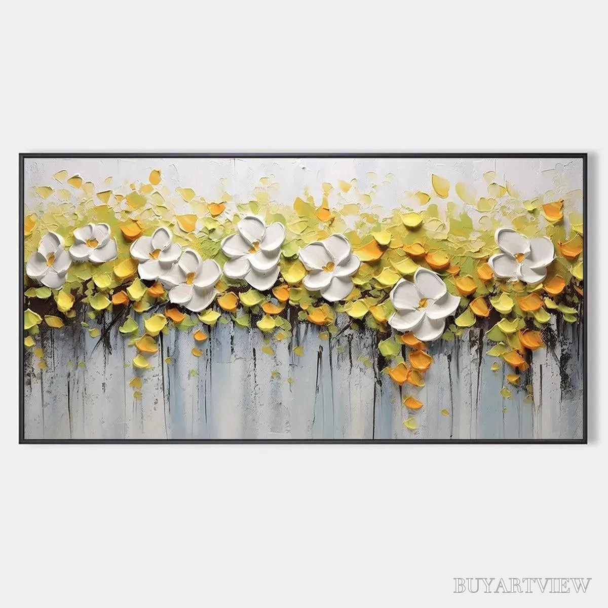 BUYARTVIEW White Magnolias – Textured Floral Painting in White and Yellow - image 1