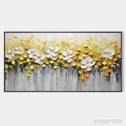 BUYARTVIEW White Magnolias – Textured Floral Painting in White and Yellow - image 1