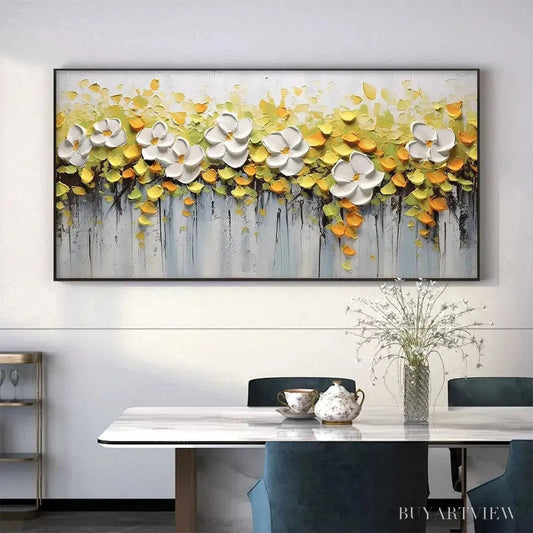 BUYARTVIEW White Magnolias – Textured Floral Painting in White and Yellow - image 2