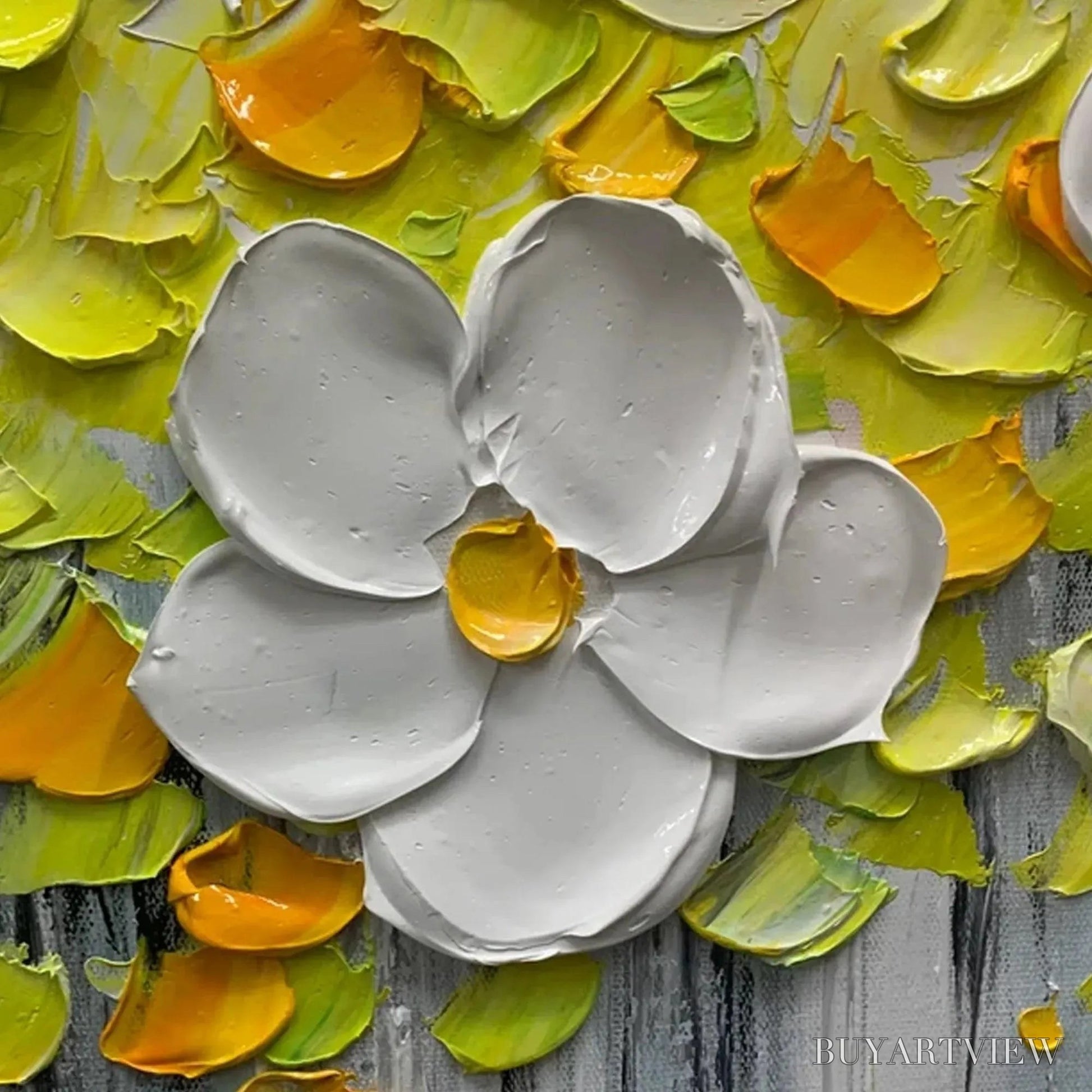 BUYARTVIEW White Magnolias – Textured Floral Painting in White and Yellow - image 3