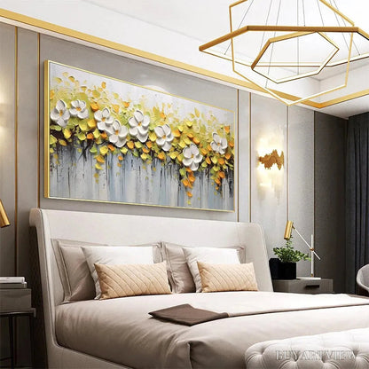 BUYARTVIEW White Magnolias – Textured Floral Painting in White and Yellow - image 4