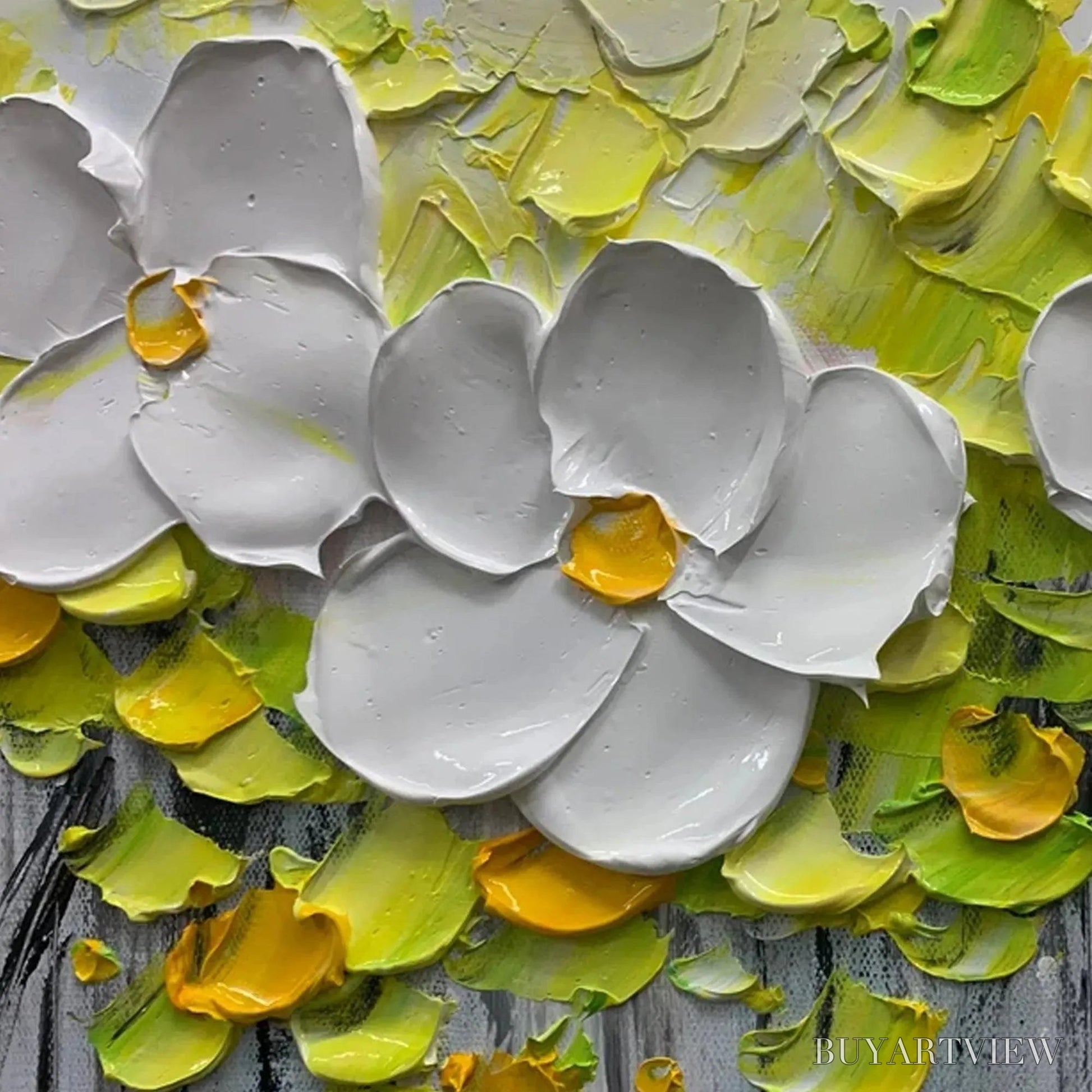 BUYARTVIEW White Magnolias – Textured Floral Painting in White and Yellow - image 5