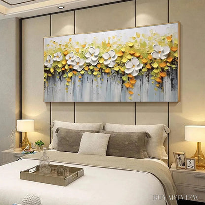 BUYARTVIEW White Magnolias – Textured Floral Painting in White and Yellow - image 6