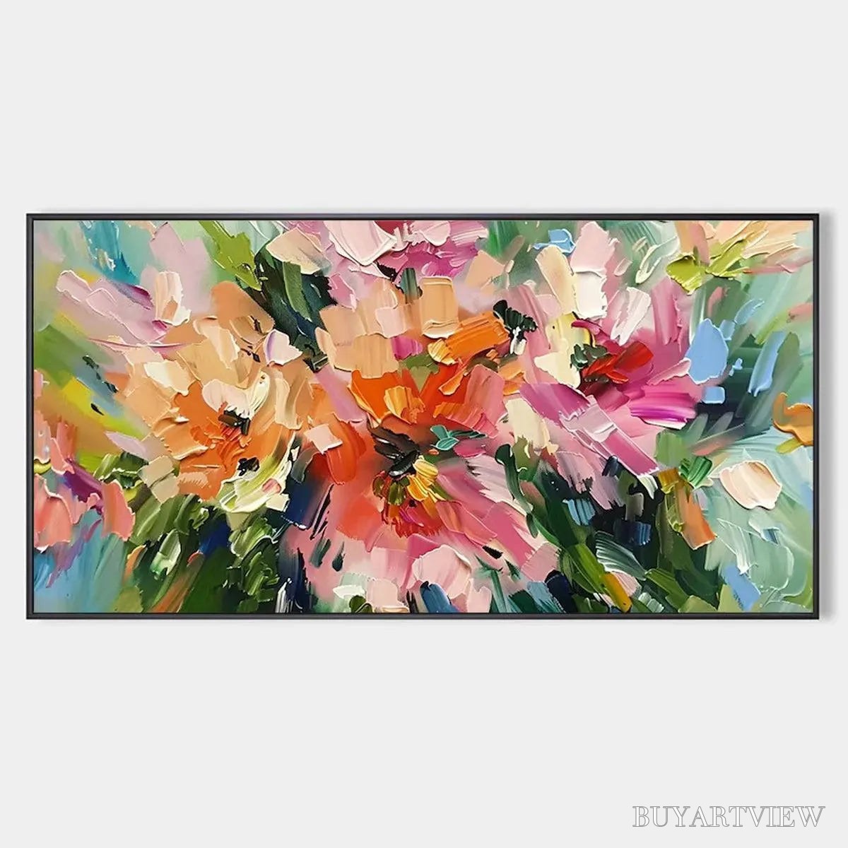 BUYARTVIEW Blushing Blooms – Textured Impasto Floral Painting in Pink and Orange - image 1