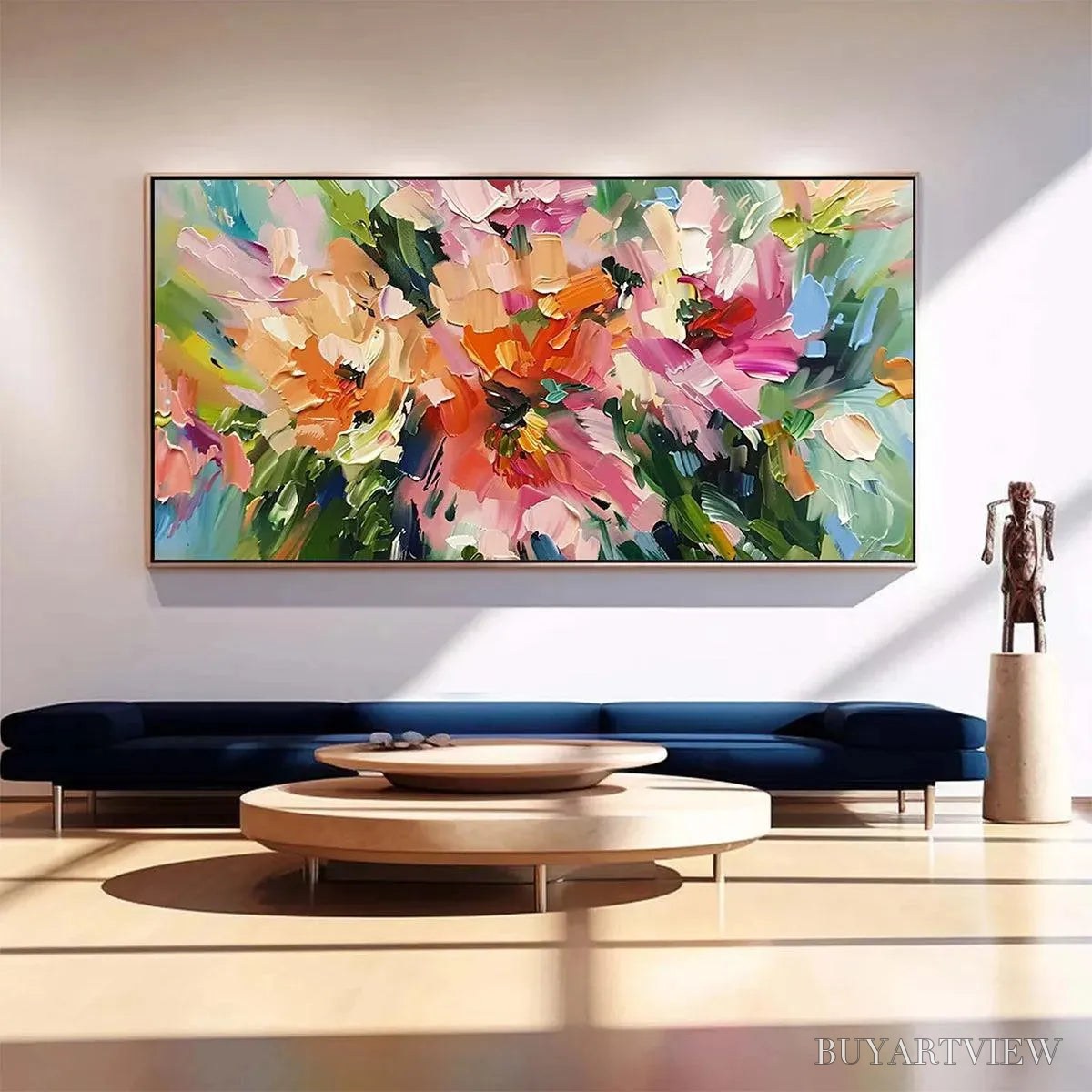 BUYARTVIEW Blushing Blooms – Textured Impasto Floral Painting in Pink and Orange - image 2