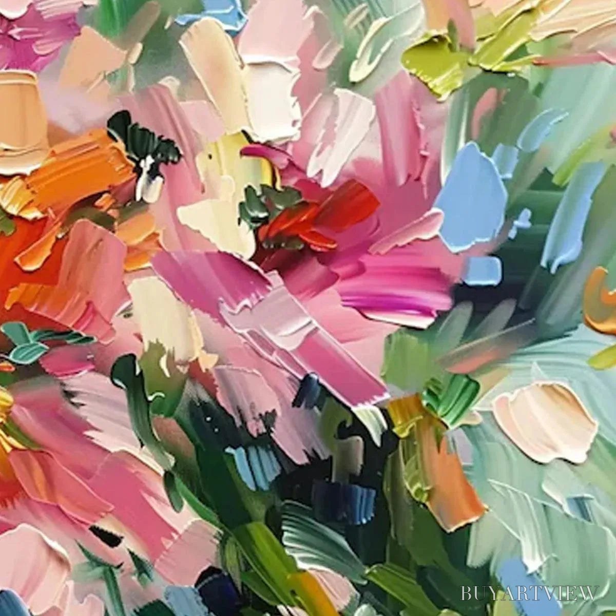BUYARTVIEW Blushing Blooms – Textured Impasto Floral Painting in Pink and Orange - image 3